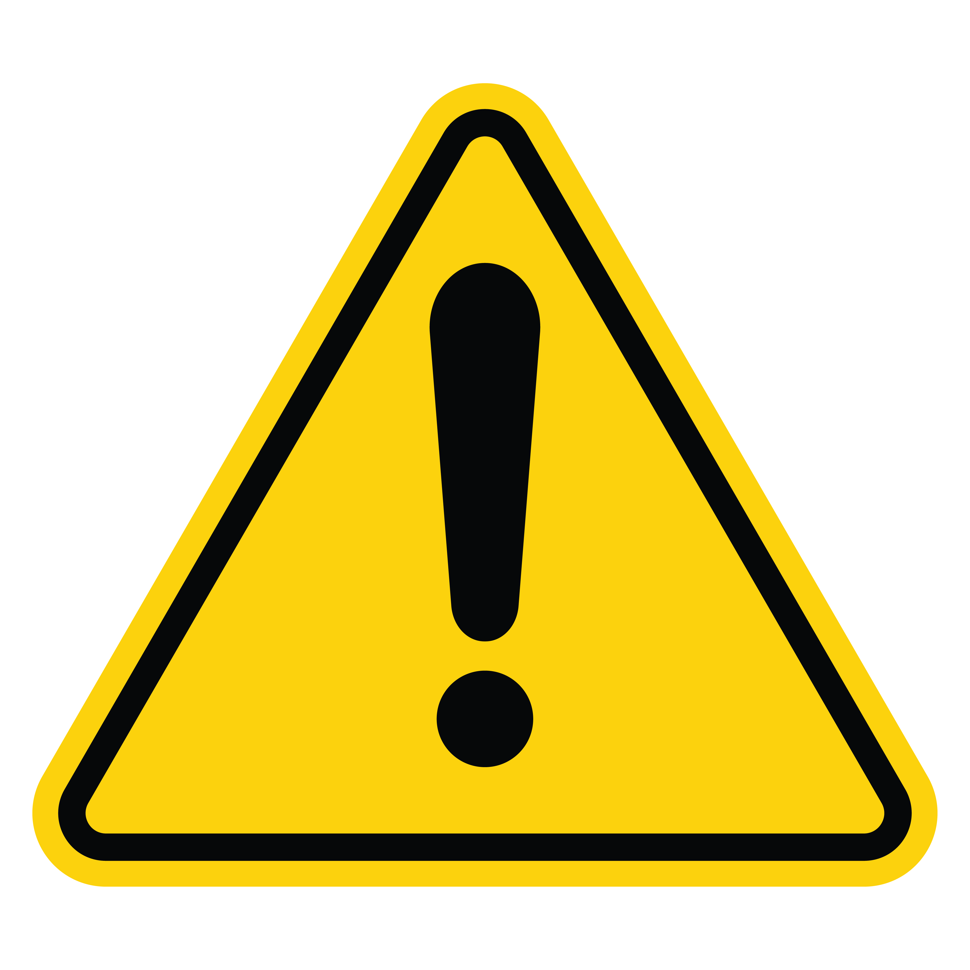 Hazard warning attention sign with exclamation mark symbol in a yellow triangle.