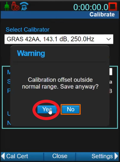 Accepting results of calibration.