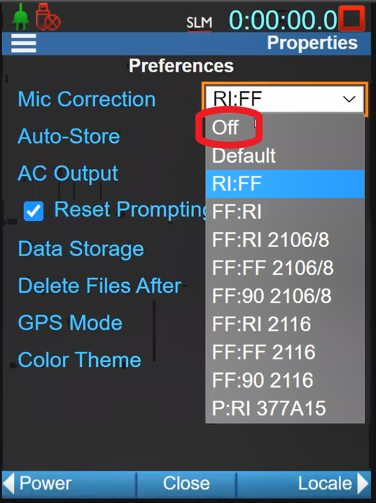Mic correction off selection