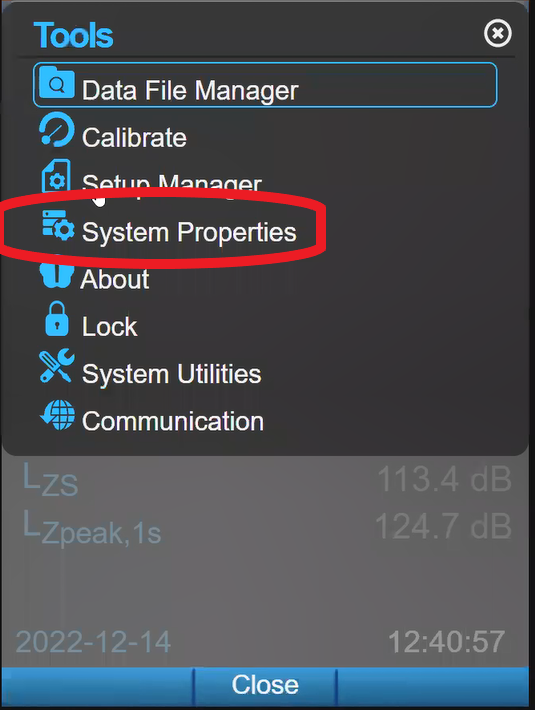 System Properties selected in tools menu.